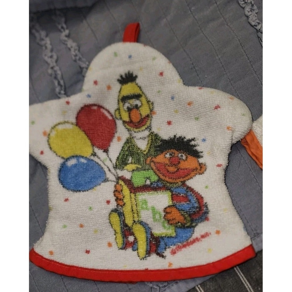 Vintage Sesame Street Bath Mitt Puppets Monster Big Bird Bert Ernie Rare Baby